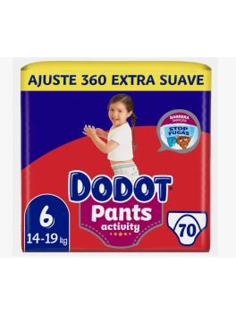 70 Pañales Dodot Activity Pants Pañal-Braguita Talla 6, 14kg-19kg, Con Barrera STOP Fugas Que Ayuda A Prevenir Fugas Traseras