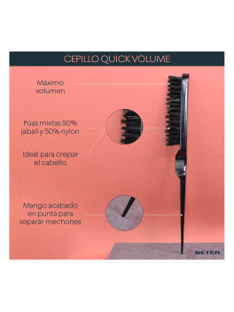 Beter - Cepillo de pelo para crepar con púas mixtas: 50%jabalí y 50% nylon. Fabricado con plástico Reciclado