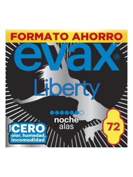 Evax Liberty Noche con Alas, 72 Compresas, Hasta Cero Olor, Humedad e Incomodidad - Formato Ahorro