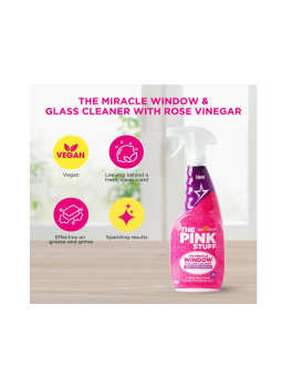 Limpiacristales The Pink Stuff enrequicido con vinagre de rosas , Potente Limpiador de ventanas y vidrios (750 ml)