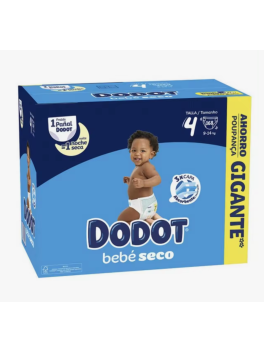 168 unidades Dodot Bebé Seco Talla 4 Pañales anti-fugas Ultra Seco 12h de absorción Pack Ahorro 9-14 kg