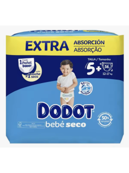 168 unidades Dodot Bebé Seco Talla 5 Plus Pañales anti-fugas Ultra Seco 12h de absorción Pack Ahorro 3x56 12-17 kg