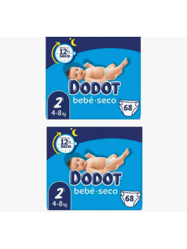Pack Ahorro 136 unidades Dodot Bebé Seco Tallas 2 (4-8 kg)